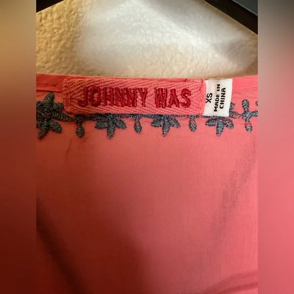 Johnny Was Coral Dress With Blue Multi Color Embroidery Flowers Size Small - Picture 7 of 7